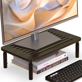 WELL WENG Bamboo Monitor Stand Riser, 4 Adjustable Height, Laptop Stand with Airflow Vents, Desk Organizer (Wenge)