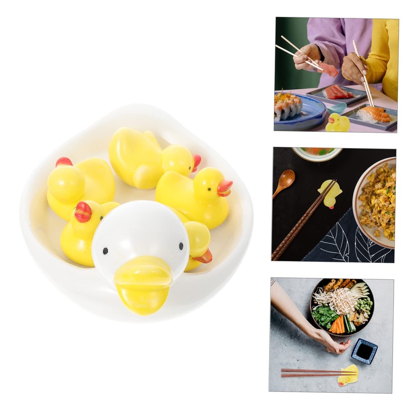 MAGICLULU 6Pcs Adorable Duck Shaped Chopstick Rests Yellow Ceramic Tableware