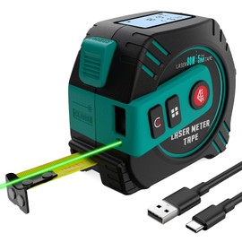 2-in-1 Laser Tape Measure USB-C Recharge 262Ft Laser & 16Ft Tape Green-Beam | Digital Tape with Laser, Magnetic Hook, Area / Volume / Pythagorean,