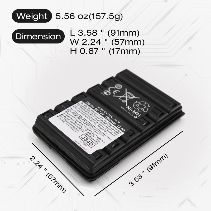 elxjar (3-Pack) 7.2V 1800mAh Ni-MH Battery Pack Compatible for Yaesu