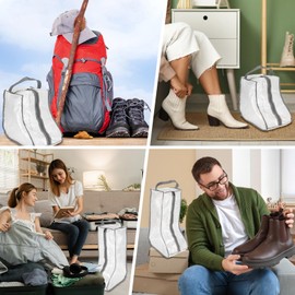 TIXIPEM Boot Storage Bags [4PCS] - Plastic Tall Short Boot Carry Bags Clear Shoe Bags with Handle for Travel & Daily Use - [Gray] Waterproof & DustProof Boot Bags for Cowboy Boots