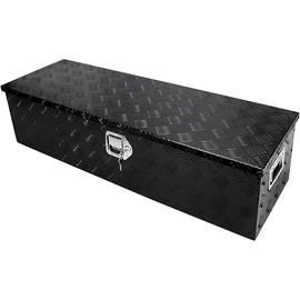 confote 39 Inch Heavy Duty Aluminum Stripes Plated Tool Box Pick Up Truck Bed RV Trailer Toolbox Waterproof Square Storage Organizer with Side Handle, Lock and Keys -39"x 13"x 10"，Black