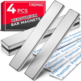 FINDMAG 4 Pack Magnets Bar, Rare Earth Magnet Heavy Duty, Strong Neodymium Bar Magnets with Double-Sided Adhesive - 60 x 10 x 3mm