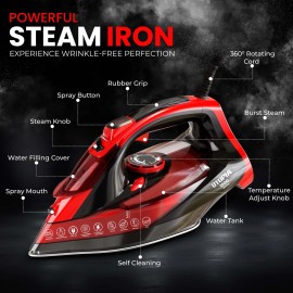 Utopia Home Steam Iron for Clothes - Non-Stick Soleplate - 1800W Clothes Iron With Auto-O
