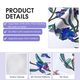 SUNBABY Stained Glass Window Film:288,3D Decorative Window Privacy Film,Window Decals,Non-Adhesive Heat Control Anti UV Vinyl Static Clings,23.6 x 78.7 Inches