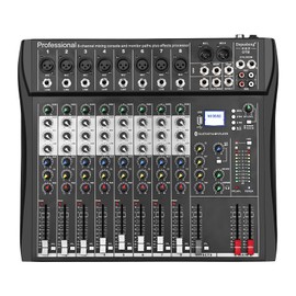 Depusheng DT8 Professional Mixer Sound Board Console 8 Channel Desk System Interface Digital USB Computer MP3 Input 48V Phantom Power Stereo DJ Studio FX Steel Chassis,Black