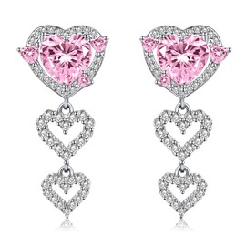 VFUN Heart Dangle Drop Earrings Sterling Silver Heart Earrings Cubic Zirconia Flat Stud for Brides Bridesmaids Birthday Mother's Day