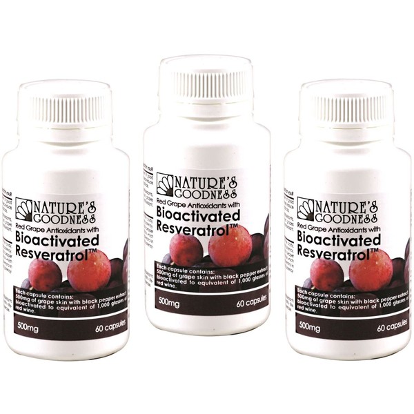 3 x 60 capsules NATURE'S GOODNESS Red Grape Bioactivated Resveratrol 500mg