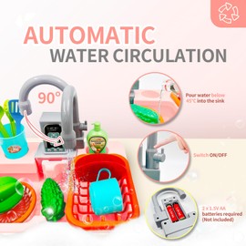 Acelane Kitchen Sink Toy Set with Water Recycling Tap and Sink, Children's Role Play Toy Set (Pink)
