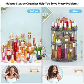 HEMTROY Makeup Organizer 360 Rotating, DIY Adjustable Cosmetic Organizer, Professional Acrylic Skin Care Organizer and Storage Perfume, Lipsticks, Toner or Accessories Fits Vanity Countertop, Gray