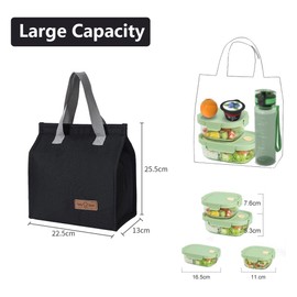 June tech Lunch Bag Insulated Tote Bag for Women Men Resuable Cooler Bag Tote Bag for Kids Adults Thermal Cooler Bag for Work School Picnic Travel (Black)