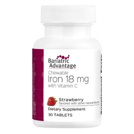 Bariatric Advantage Iron 18 mg with Vitamin C Chewable - Ferronyl Carbonyl Iron - Gentle on Stomach - Strawberry - 30 Count
