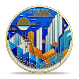 11 Month Sobriety Coin Gifts | Cityscape and Sunrise AA coin - NA HA Chip Medallion with Serenity Prayer | Narcotics Alcoholics Anonymous Gifts for Anniversary Month & Year for Men & Women in Recovery