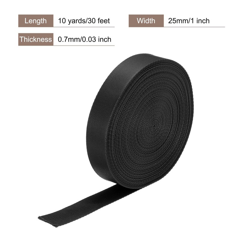 QUARKZMAN Nylon Webbing Flat 1 Inch 10 Yards Black for