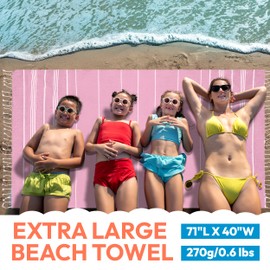 LIFENSTEO Turkish Beach Towel - 40x71 inch Oversized Sand Resistant Prewashed Turkish Towel - 100% Turkish Cotton Quick Drying, Compact, Lightweight Turkish Towel for Beach, Bath, Pool, Gym, Yoga.