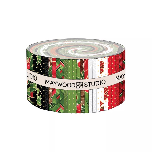 Maywood Studio Evergreen Bows Metallic Fabric Jelly Roll by Maywood