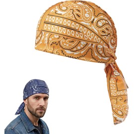 Paisley Cooling Head Scarf Cap Set, Motorcycle Pirate Head Wrap Safety Helmet Liner, Bandana Beanie