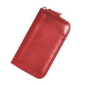DUSCOKE Leather Car Key Chain Bag with Zipper & 6 Metal Hooks – Universal Remote Key Fob Holder, Coin Case Keyring Wallet Car Keychain Protector Case for Men and Women (Red)