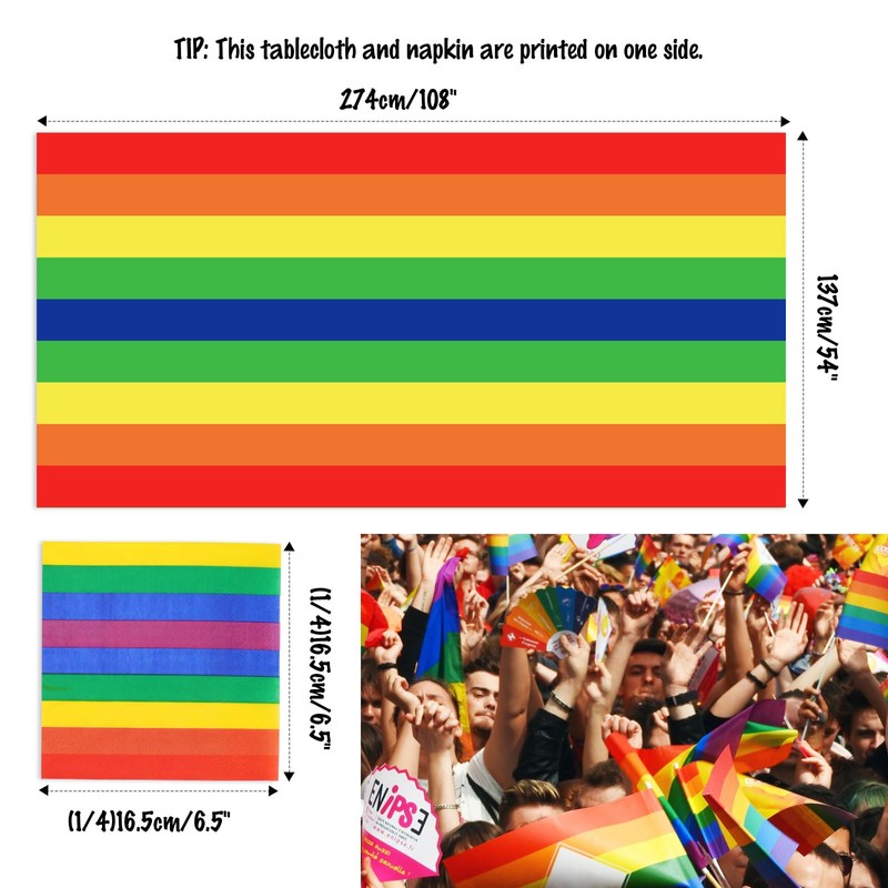 Disposable Rainbow Table Cloth with 10 PCS Napkins, Plastic Oil