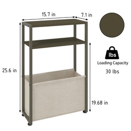 Leomonio Narrow Side Table, Slim End Tables with Fabric Basket, Skinny Table for Small Spaces, Thin Bedside Table for Living Room, Bedroom (1, Forest Green + Camel Brown)