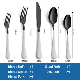 Onlycooker 20-Piece Black Silverware Set 18/0 Stainless Steel Flatware White Handle Cutlery Set Service for 4 Dinner Knives Forks Spoons Set Mirror Finish Dishwasher Safe