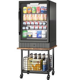 Hongtamoya Mini Fridge Stand With Storage, Fridge Cabinet With Wheels, Small Refrigerator Stand, Beverage Fridge Table-Max Load 300 LBS Heavy Mini Fridge Cart for Dorm, Apartment, Office