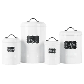 Brightalk Nesting Canisters Sets for the Kitchen, Set of 4 Airtight White Farmhouse Canister Jars with Removable Chalkboard Labels and Marker, for Flour Sugar Coffee Tea Storage