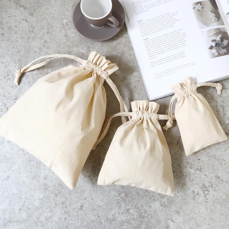 Nippon Chuko ES324N Cotton Ruffle Drawstring Pouch, Medium, Natural, 1