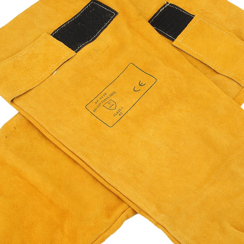 Pair Welding Sleeve Cowhide Wearproof Heat Resistant Golden Yellow for