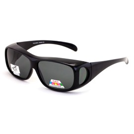 V.W.E. Polarized Fit Over Glasses Sunglasses 60mm Rectangular Frame Black Brown (Black)