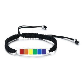 Unbranded Gay Lesbian Rainbow Stainless Steel Macrame Wristband Adjustable Bracelet