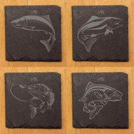Crafted for Fishermen: Durable & Stylish Fish Coasters - Perfect for Everyday Use - Square Slate - set of 4