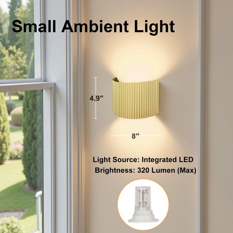 Folux Battery Operated Modern Metal Pleated Wall Sconce Set of
