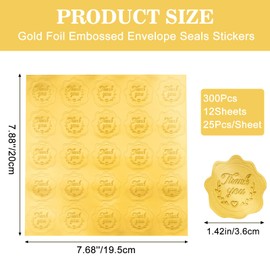 joycraft 300Pcs Gold Foil Stickers, Thank You Gift Stickers, 1.42 Inch Embossed Foil Seals, Thank You Gift Wrapping Labels, Envelope Seals for Invitation, Greeting Cards, Party Favor