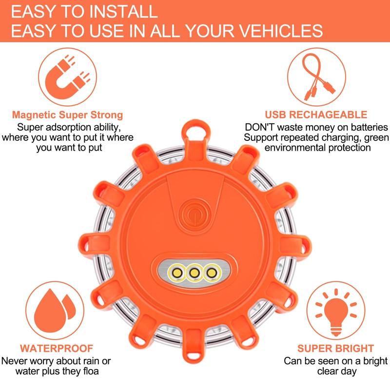 VANCLE USB-C Rechargeable LED Road Flares Roadside Emergency Light, Safety