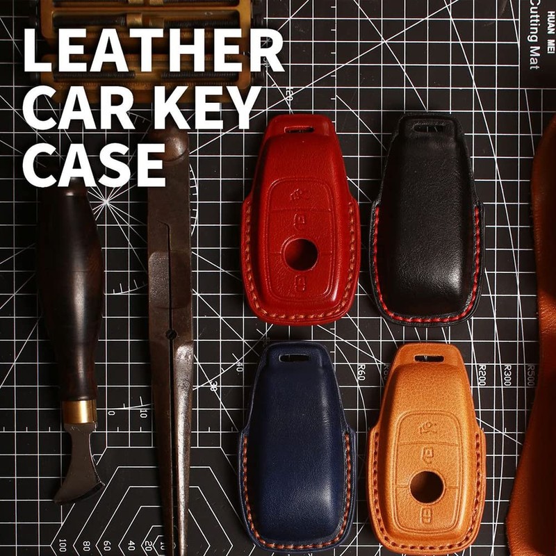 HIBEYO Smart Car Key Case Fits Mercedes Cowhide Leather Key