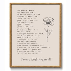 For What It's Worth Quote Print, F. Scott Fitzgerald Literary Wall Art for Office, Bedroom & Dorm, Minimalist Inspirational Book Quote Decor, Unframed (8X10 Inch-Unframed)