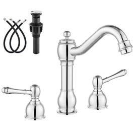 gotonovo 8 Inch Widespread Bathroom Faucets for Sink 3 Hole 2 Lever Handle Deck Mount with Pop Up Drain Hot and Cold Water Supply Lines Polish Chrome