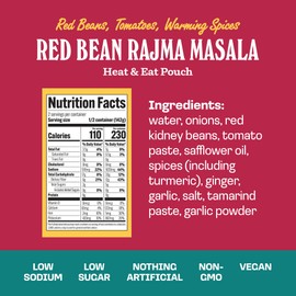 Brooklyn Delhi Red Bean Rajma Masala Pouches - Ready to Eat, Protein-Rich, Microwavable Entree, Ready in 90 Seconds - Vegan, Gluten Free, Non-GMO - 10oz, Pack of 6