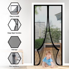 Magnetic Door Screen Fit Door Size 38 x 82 Inch, Fiberglass Mesh Auto Closer Door Screen with Closure Weighted Bottom, Durable Magnetic Screen Door for Bedroom Air Conditioner Room