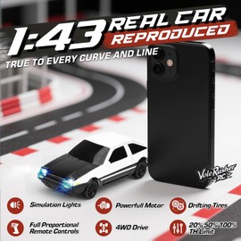VoleRusher RC [4WD Edition 1/43 Scale Mini RC Drift Car, Toys for Age 8-14 Old Birthday Gifts, High Speed Racing Micro Small with Full Proportional RTR 2.4GHz Remote 2 Tire Sets 8 Cones - White