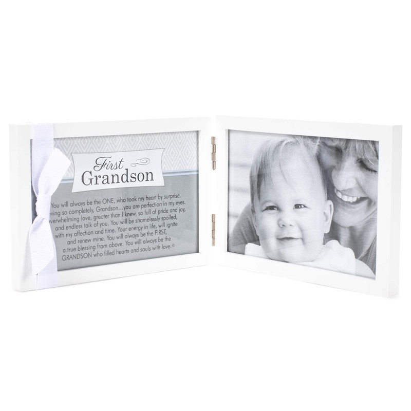 First Grandchild Picture Frame- White Double Hinged Tabletop Photo Frame
