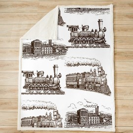 Manfei Train Throw Blanket Retro Steam Locomotive Train Bed Blanket for Kids Boys Adults Room Decor, Vintage Train Blanket for Couch Sofa, Soft and Breathable Fleece Blanket(40 x 50 Inches)