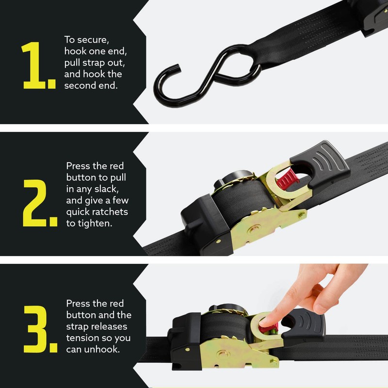 DC Cargo Mall Auto Retractable Ratchet Straps (4-Pack) 1” x