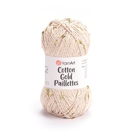 YarnArt Cotton Gold Paillettes – Lightweight Sparkling Yarn with Sequins, 50g (1.76 oz), 140m (153 yds), 82% Cotton 18% Polyester – Soft & Shiny Thread for Knitting & Crochet Projects (7104)