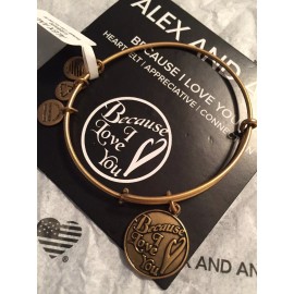 Alex and Ani Because I LOVE YOU Charm Bracelet Bangle in Gold Tone W/ Card