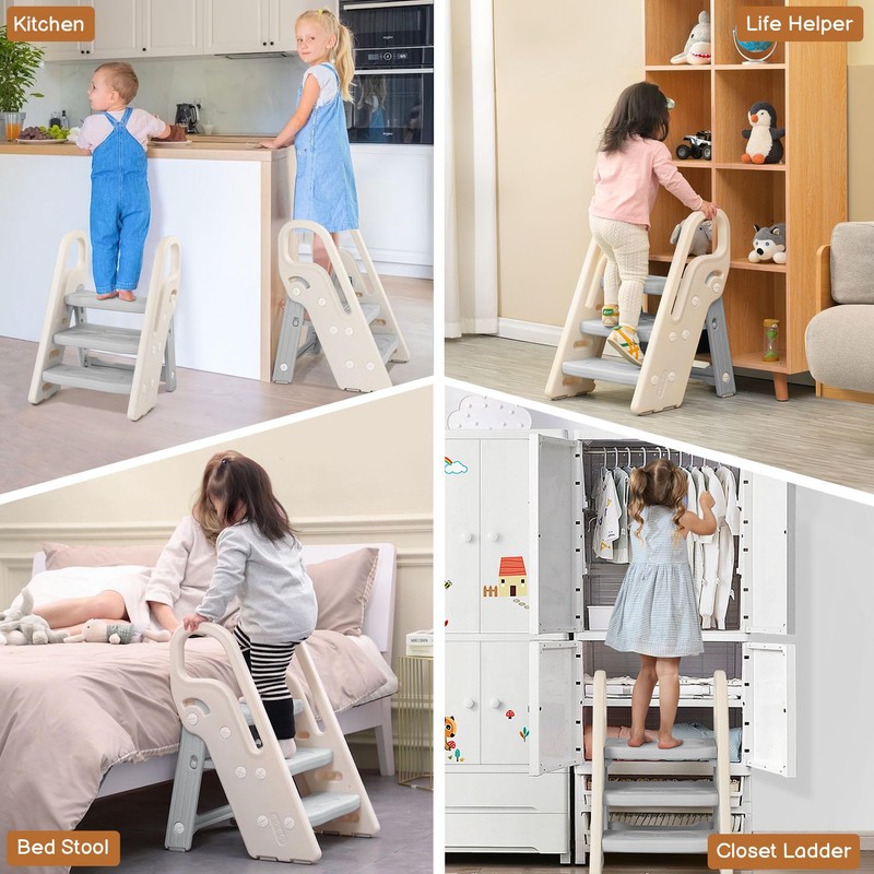 Onasti Foldable Step Stool for Bathroom Sink, Adjustable 3 Step