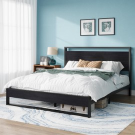 Allewie Sturdy Metal and Wooden Bed Frame with Headboard and Footboard,8.6" Underneath Space, No Box Spring Needed, Modern Design,Black,Queen