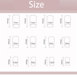 Press on Nails French Design Floral - Medium Square Shiny Acrylic Nails with Flower Art - 24 pc Set in 12 Sizes - Easy Glam Nails for Women Parties & Events