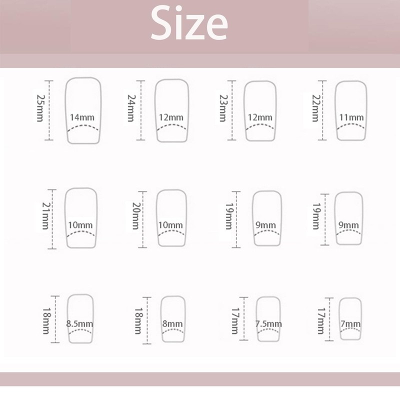 Press on Nails French Design Floral - Medium Square Shiny